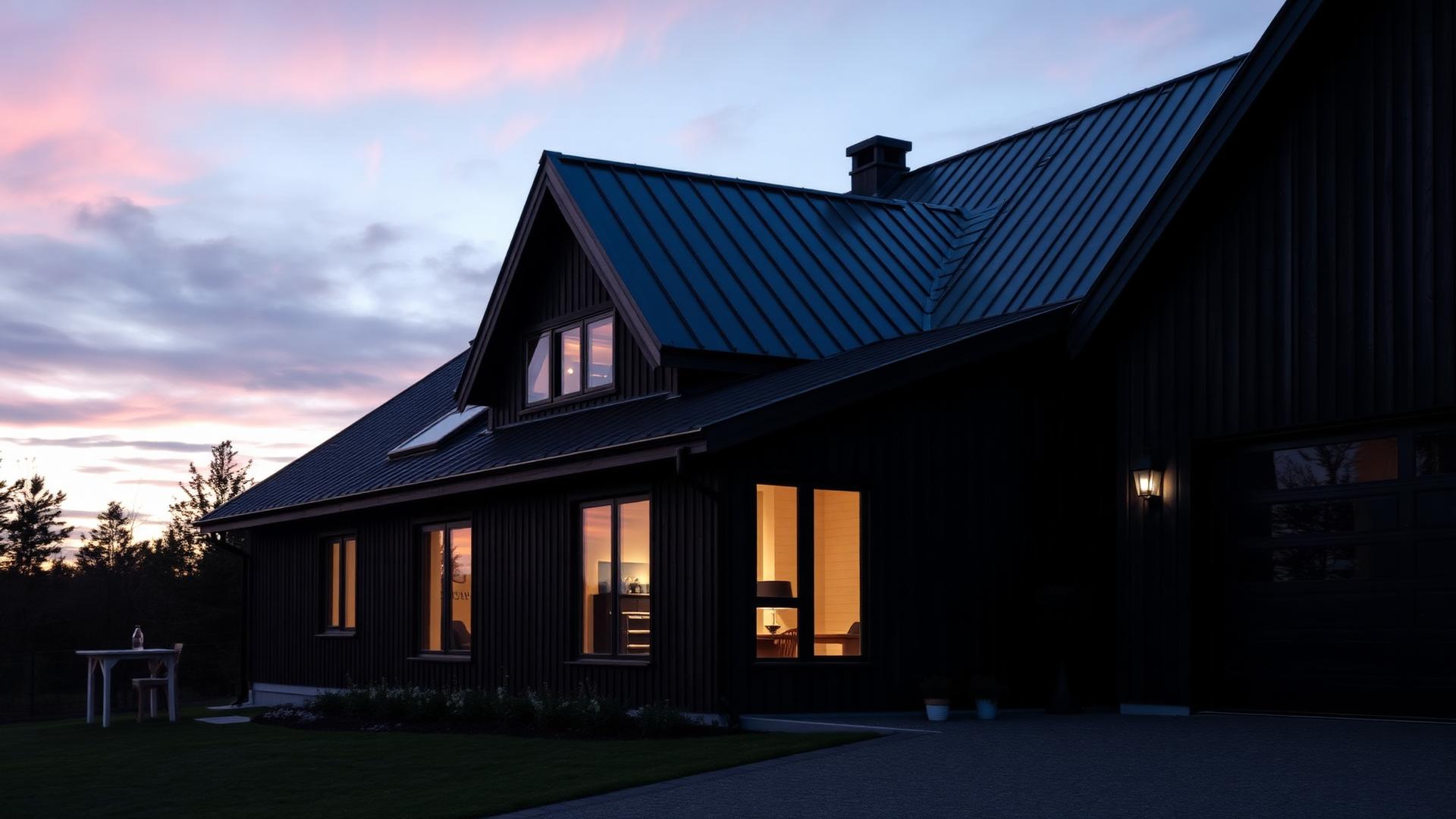 Modern donker bouwproject met dramatisch dak